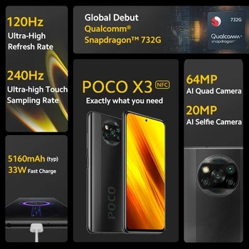Pasaulinė Versija Xiaomi POCO X3 NFC 6GB 128GB Išmanųjį telefoną Snapdragon 732G Octa Core 64MP Quad Kamera 6.67