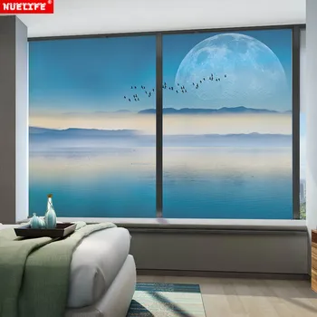 Pasirinktinis dydis Jūra, Mėnesiena, miegamojo matinio lango stiklo lipdukas stiklo plėvelės