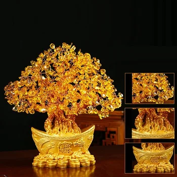Pasisekė Pinigų Medis Kinijos Aukso Luito Kristalų Likimo Medžio Ornamentais Turto Ornamentu Namų Biuro Stalo Dekoracija Stalo Amatai
