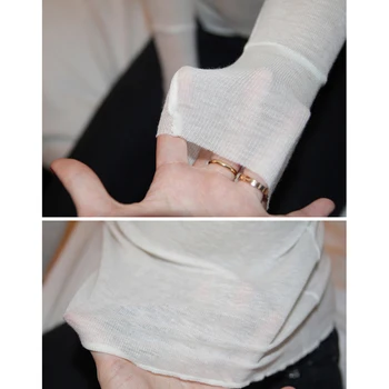 Pavasarį, Rudenį Madinga Long Sleeve T-shirts Moterų Ulzzang Moterų Marškinėliai Seksualus permatomas Tee Marškinėliai Femme korėjos Stiliaus Drabužių Viršų