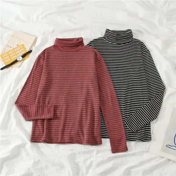 Pavasarį, rudenį Moterų marškinėliai ilgomis rankovėmis Golfo slim Marškinėliai Femme, mados Paprastas juostelės t-shirt pagrindinis Dugno į Viršų Marškinėlius