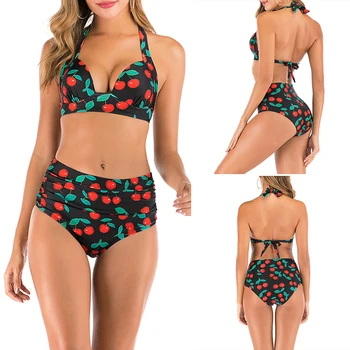 Peachtan Seksualus lapų spausdinimo bikini nustatyti 2020 m. Trikampis push up maudymosi kostiumėlį moteris Apynasrio maudymosi kostiumėliai moterims Aukšto juosmens maudymosi kostiumą biquini