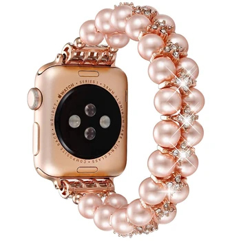 Pearl watchband Apple Žiūrėti Juosta 38mm 40mm 42mm 44mm Mergina Iwatch Serijos 6 5 4 3 2 SE Elastinga Ruožas dirželis Papuošalai Apyrankės