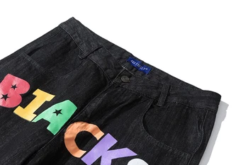 Penkių Žvaigždučių Siuvinėjimo Raštą Jeans Mens Kelnės Streetwear Plauti Retro Tiesiai Džinsinio Audinio Kelnės Negabaritinių Prarasti Atsitiktinis Kelnės