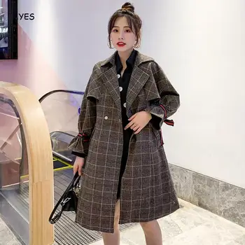 Plius Dydis Moterų Mados Kailis 2019 M. Rudenį Ilgomis Rankovėmis Pledas Kailis Korėjos Stiliaus Kailis Suknelė Su Diržo Pledas Striukė Ilgai Outwear