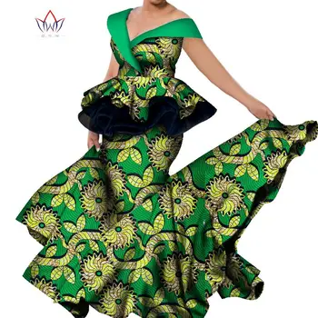 Plius Dydis apranga 2 dalių komplektas Elegent Afrikos drabužiai moterims V-kaklo femme Dėvėti Batikos Tradicinių vestuvių drabužius WY8501