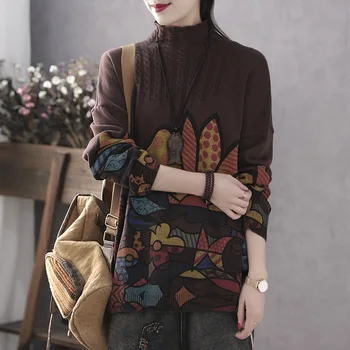 Plius dydžio megztinis moteris puloveriai animacinių filmų spausdinti ilgomis rankovėmis atsitiktinis laisvas Megztinis (puloveris)