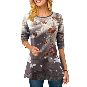 Plus Size Kalėdų Senį Spausdinti Moterų marškinėliai ilgomis Rankovėmis Prarasti Atsitiktinis Animacinių filmų Ilgai, T marškiniai 3XL 4XL 5XL Linksmų Kalėdų Viršūnės