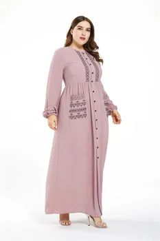 Plus Size Musulmonų Abaja Maxi Suknelė Moterims Islamo Drabužių Maroko Kaftan Šalies Vestidos Mujer Kišenės Turkija Musulman Jubah Skraiste