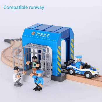 Policijos Vagis Gaudyti Kūrimo Bloką Kostiumas Suderinama Su Mediniais Traukinio Bėgių Žaislas Modeliavimas Plastiko Policijos Nuovada Kostiumas
