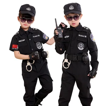 Policininko Uniformos Paauglių Vaikų Cosplay Kostiumas Šalis Trumpas Rankovės Berniukų, Mergaičių Drabužiai Nustatyti Kovos Taktika Policijos Kostiumas Vaikas