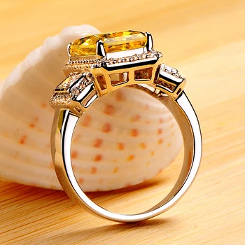 Prabanga Moterų Geltona Topazas Square Ring Nekilnojamojo 925 Sterlingas Sidabro Vestuvių Žiedas Žada Didelis Sužadėtuvių Žiedai Moterims