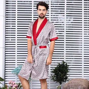 Prabangos Dizaineris Vyrų Šilko Kimono Skraiste Plius 5XL Trumpas Rankovės Sleepwear Chalatas Negabaritinių Satino Pižamą Vasaros Namų Drabužių