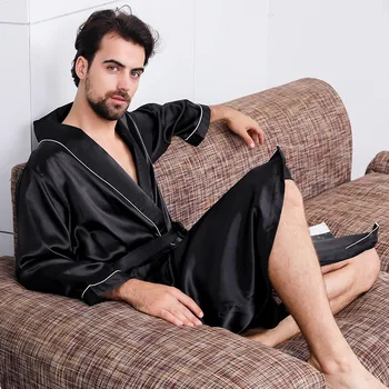 Prabangos Dizaineris Vyrų Šilko Kimono Skraiste Plius 5XL ilgomis Rankovėmis Sleepwear Chalatas Negabaritinių Satino Pižamą Vasaros Namų Drabužių