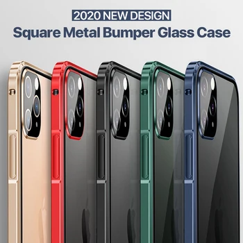 Prabangus Kvadratinis Metalo Bamperis Atveju iPhone, 11 Pro MAX 12 Skaidrus Grūdintas Stiklas Kamera Aluminumm Apsaugos Telefono Galinį Dangtelį