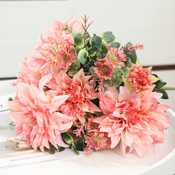 Prabangus didelis Dahlia puokštė šilko Dirbtinės gėlės flores, vestuvių dekoravimas mariage babyshower balta netikrą Gėlių
