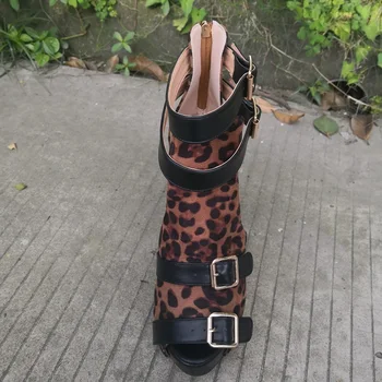 Pradinis Tikslas Mados Moterų Sandalai Atidaryti Tne Ploni Aukšti Kulniukai Seksualus Leopard Sandalai, Batai Moteris Plus Size 4-20