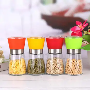 Praktinių pipirų malūnėlis įvairių spalvų stiklo butelis, virtuvės reikmenys sezamo prieskonių malūnėlis žinynas reguliuojama