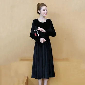 Prekės 2020 m. rusijos moterų Elegantiška prabanga veliūras šalis suknelė,M-7XL plius dydis Autunm ir Žiemos ilgos rankovės aksomo suknelė Vestidos