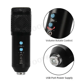 Profesinės USB Mikrofonas Karaoke Podcast Kompiuterio Mic Microfone pro kondensatorių Su Trikojo 