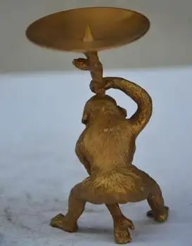Puikūs Kinų Bronzos Ranka raižyti Beždžionių Gyvūnų Statula Žvakidė