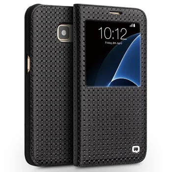 QIALINO Mados Modelio natūralios Odos Phone Cover for Samsung Galaxy S7 & S7 Krašto Grynas Rankų darbo Flip Case for G9300 už G9350