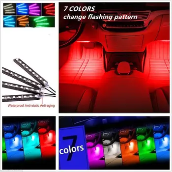 RGB 4pcs/set 12LED Automobilio Salono Atmosferą Neoninės Šviesos Ruože, Nuotolinio Valdymo pultu