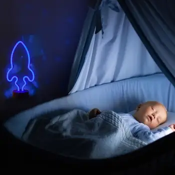 Raketų Formos LED Neonas Pasirašyti Šviesos Kūrybos Naktį Šviesos Vestuvių Namo Šalis Dekoro Stalo Lempa Vaikas Dovanos Usb Stalo Lempos