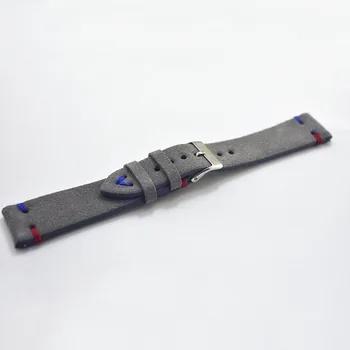 Rankų darbo Suede Pilka Watchband Retro Klasikinis natūralios Odos Žiūrėti, Dirželis Nerūdijančio Plieno Sagtis 18mm 20mm 24mm 22mm