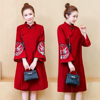 Raudona Cheongsam Suknelė Rudens Žiemos Kinijos Retro Stiliaus Elegantiškas Modernus Qipao Suknelė 2020 Moterys Naujųjų Metų Plus Size 5Xl Qipao Suknelė