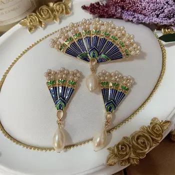 Retro stiliaus Kinijos Sagė pearl stud diamond inkrustacijos Sagės Auskarai emalio lašas aliejaus paprasta Pin NAUJAS