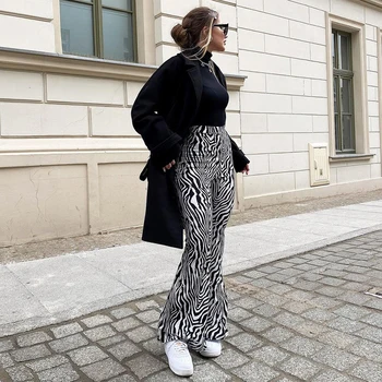 Rockmore Zebra modelio Aukšto Juosmens flare Kelnės Moterims Y2K Streetwear Žiemos Mados Estetinės Pločio Kojų Kelnės Cargo Kelnės Capris