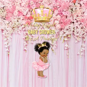 Rožinė Baby Shower fonas Royal Princess Šalis Dekoracija Mergina Aukso Karūna Kūdikių Fone Gimtadienio Gėlių cutrain Sm-047