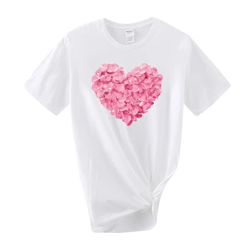 Rožinė širdis gėlių Spausdinti Moterų marškinėlius Medvilnės Atsitiktinis Juokingi marškinėliai Dovanų 90s Lady Yong Mergina Lašas Laivas S-2XL Valentino Diena Dovana