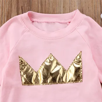 Rudens Vaikas, Bamblys Baby Girl Karūna Viršūnes Long Sleeve T-shirt +Išspausdinti Kelnės Drabužių Komplektus Skrybėlę 3pcs 0-4T