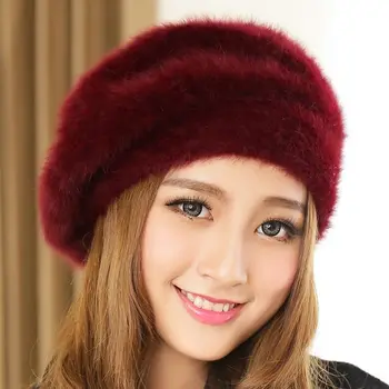 Rudens-Žiemos Mados Moterų beretė skrybėlę Triušio Plaukų Mišinys Skrybėlę Tirštėti Šilčiau Beretė Femme Kepurės Moterims