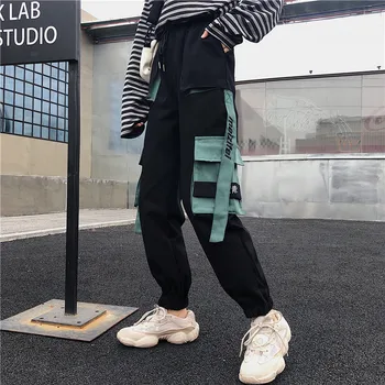 Rudenį Kinijos Streetwear Laišką Siuvinėjimo BF Harajuku Moterų Kelnes Hip-Hop Street Dance Krovinių Kelnės Moterims