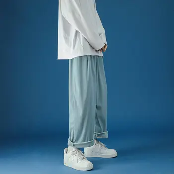 Rudenį Velvetas Kelnės, vyriškos Mados vientisos Spalvos Retro Tiesios Kelnės Vyrams Streetwear Prarasti Hip-hop Plisuotos Kelnės Mens M-2XL