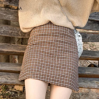 Rudenį, Žiemą Moterys Pledas Sijonas Aukštu Juosmeniu-Line Moterų Mini Sijonas Vintage Mada Moteris Sijonai Streetwear Lady Trumpas Sijonas