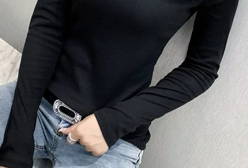 Rudenį, Žiemą korėjos Stiliaus Medvilnės marškinėliai Prašmatnus Sexy Apynasrio Kniedės Off Peties Moterų Viršūnių Ropa Mujer ilgomis Rankovėmis Tees 2020 T09219L
