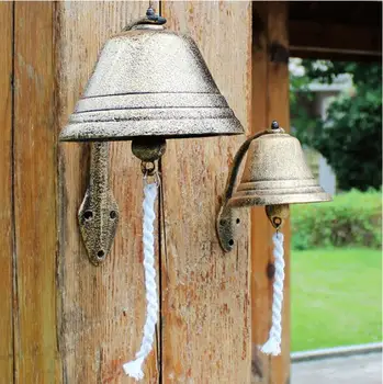 Rustykalnym stiliaus ketaus doorbell kabantys sienų apdailai kaustytomis geležies bell didelis varpas,retro vertus varpas.Kiemo dekoracija