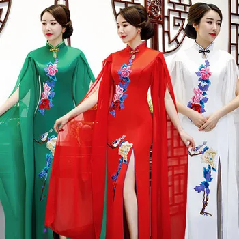 Rytų Moterų Vakare Cheongsam Vestuvės Dress Tradicinės Kinų Stiliaus Elegantiškas Qipao Ilgai Chalatai Retro Vestido S-3XL