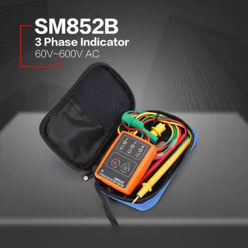 SM852B 3 Etapas Sukimosi Testeris, Skaitmeninis Fazės Indikatorius Detektorius LED garsinis signalas Fazių Seka Skaitiklio Įtampos Testeris 60V~600V AC