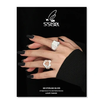S'STEEL Geometrinis Žiedai 925 Sterlingas Sidabro Moterų korėjos Dizaineris Sunkiųjų Perdėti Atidaryti Žiedas Bagues Pour Femme Fine Jewelry