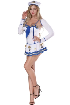 Sailor Kostiumas Moterims - Suaugusiųjų Sailor Roleplay Vienodas Seksualus Sailor Helovinas Kostiumas Kapitonas Suknelė