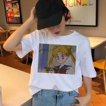 Sailor Moon kawaii Marškinėliai grunge estetinės Mados Įdomus T-Shirt Tees Harajuku Mielas Moteris Katė Moterų Animacinių filmų Marškinėlius Ulzzang Viršų