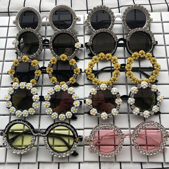 Saulės akinių mados rankų darbo saulėgrąžų žiedų su deimantu, retro akiniai nuo saulės moterims dizaino paplūdimio UV400 akiniai nuo saulės