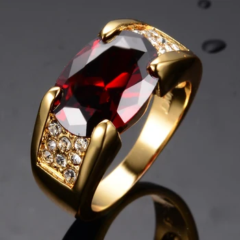 Senovinių Moterų Raudonųjų Kristalų Akmens Papuošalai Žavesio Aukso Spalvos Plonas Vestuviniai Žiedai, Moterų, Prabangos Ovalo Formos Cirkonis Vestuvinis Žiedas