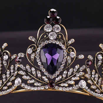 Senovinių Vestuvių Plaukų Aksesuarų, Violetinė Kalnų Krištolas Crystal Crown Nuotakos Šukuosena Karalienės Karūnos Nuotakos Plaukų Aksesuarai, Papuošalai