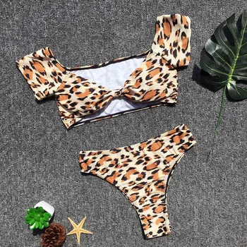 Sexy Moteris Leopardas Spausdinti maudymosi Kostiumėliai, Aukštos Juosmens, Push-up Bikinis Nustatyti 2020 Naujus moteriškus Maudymosi Kostiumas Swimsuit Krūtinės Mazgas Baech maudymosi kostiumėlį